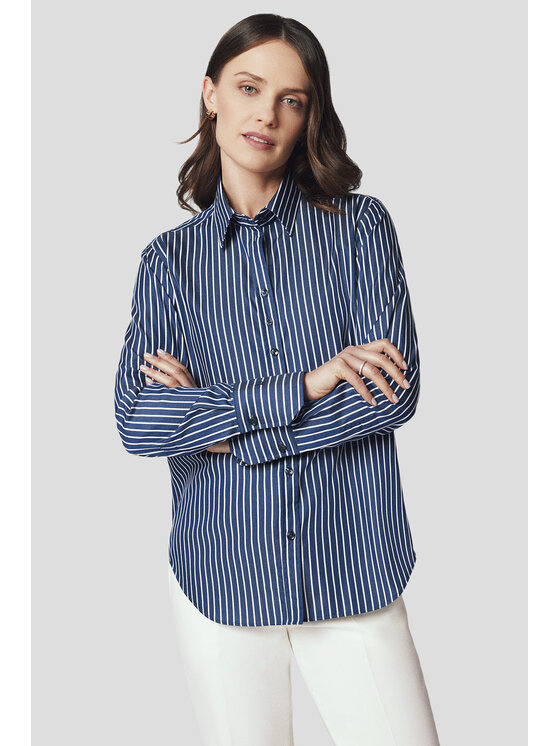 Lancerto Lancerto Koszula Koszula Damska Granatowa w Paski Bawełniana Luthien Oversize KO073224000066 Granatowy Oversize