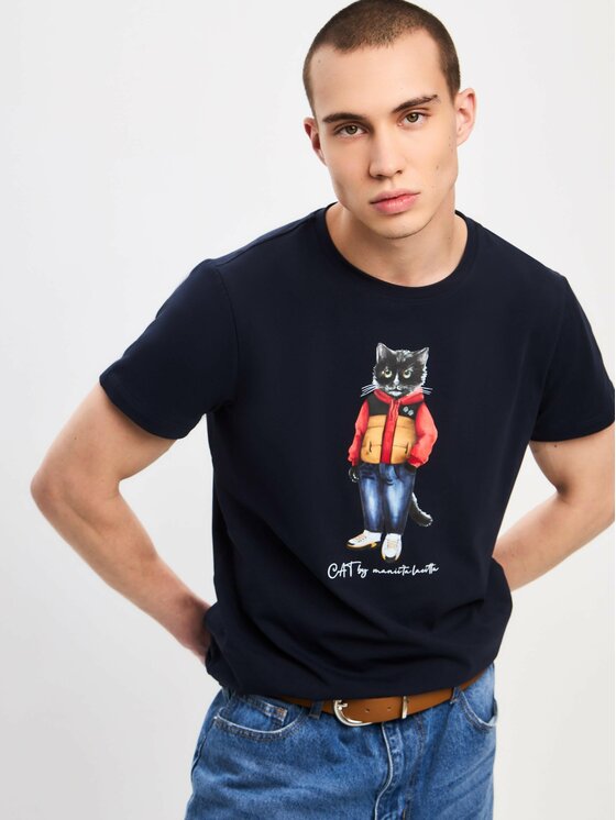 CAT by maniita lacitta CAT by maniita lacitta T-Shirt Printed men's t-shirt with CAT Niebieski Regular Fit