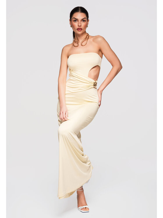 Ombre Ombre Sukienka wieczorowa LA-OM-DLR316 Beżowy Slim Fit