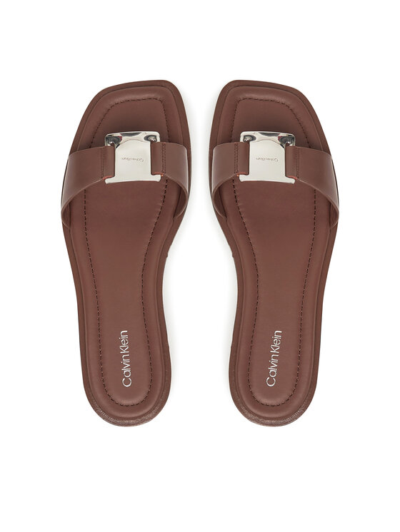 Calvin Klein Calvin Klein Natikači Flat Slide W/Ck Hw Big - Lth HW0HW02482 Rjava