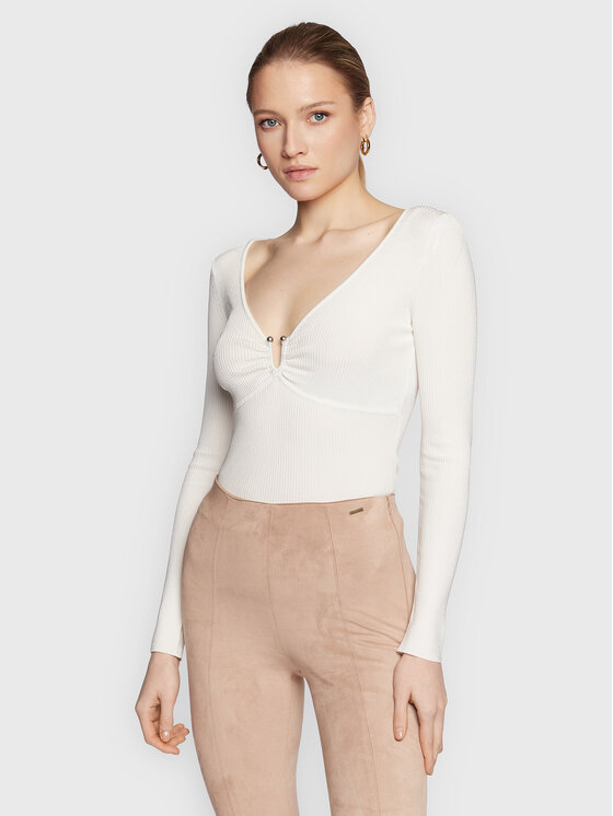 Guess Bluză W3RR33 Z30K0 Alb Slim Fit