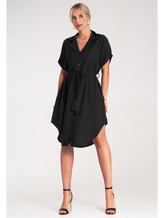 FIGL FIGL Košeľové šaty M1224 Čierna A-Line Fit