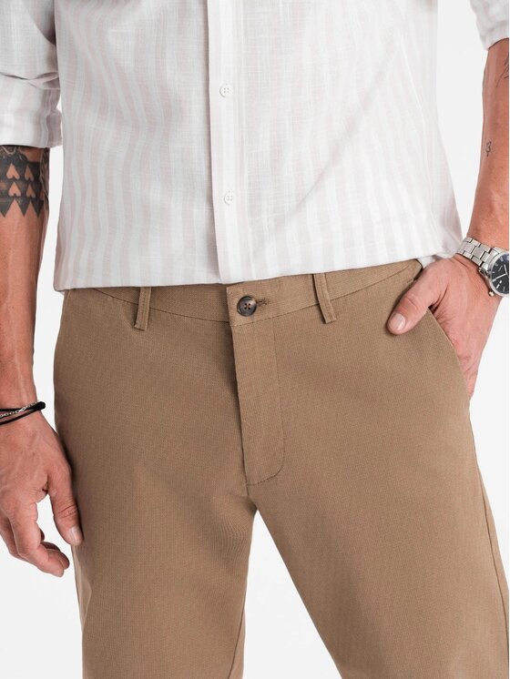 Ombre Ombre Spodnie materiałowe OM-PACP-0184 Beżowy Regular Fit