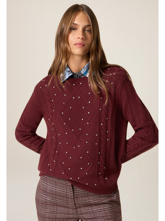 Oltre Oltre Sweter M312J005050N036 Bordowy Regular Fit