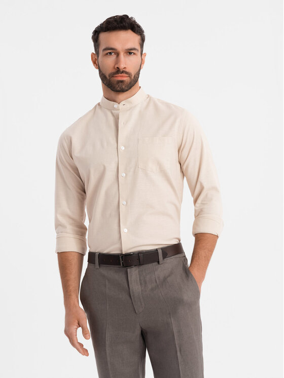 Ombre Ombre Koszula K704 Kremowy Regular Fit
