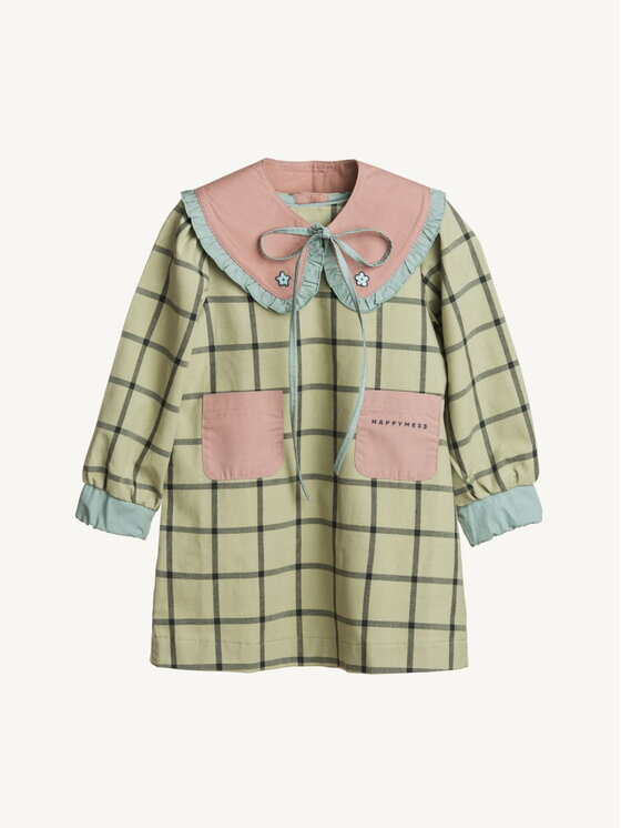 Sukienka elegancka Happymess, Rozmiar 122/128, Zielona, Sukienka W Kratę Misty Green