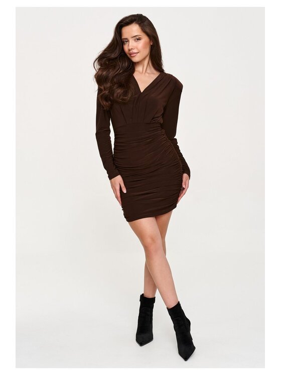 Makadamia Makadamia Sukienka codzienna M963 Brązowy Fitted Fit