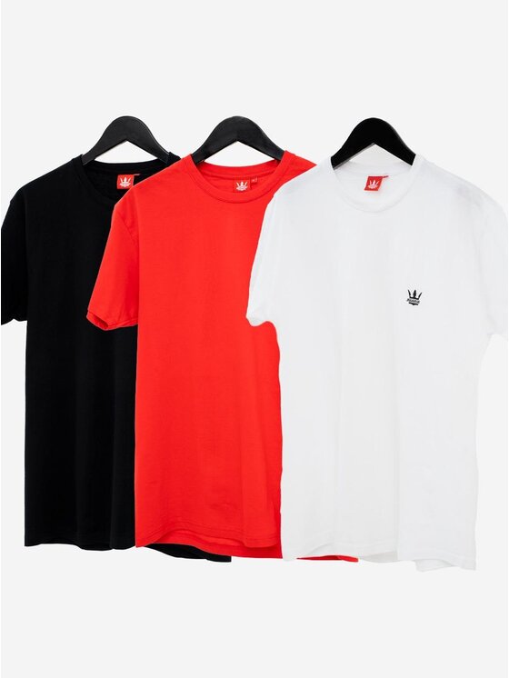 Jigga Wear Jigga Wear Komplet 3 t-shirtów Zestaw 3 T-Shirtów Jigga Wear Mini Crown Czarna / Biała / Czerwona 2XL Czerwony Regular Fit