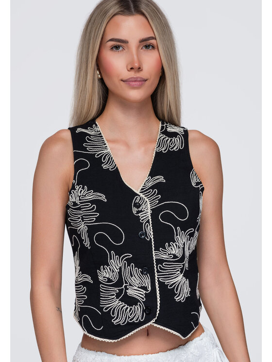 Ombre Ombre Kamizelka OW-VE-E0010 Czarny Slim Fit