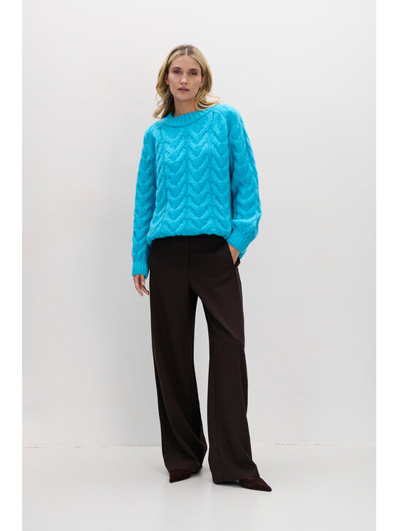 Fobya Fobya Sweter F1747 Niebieski Basic Fit
