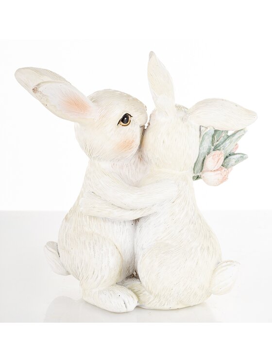MIAhome MIAhome Figurka para króliczków 11x11x6 cm z różowymi tulipanami Biały