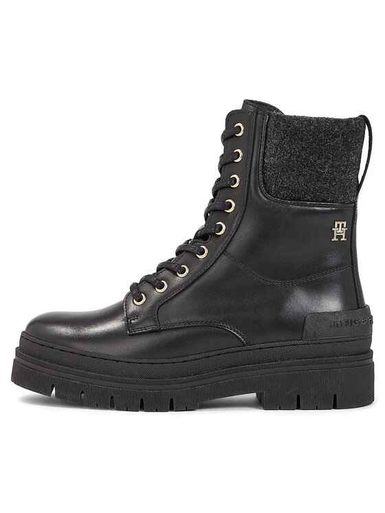 Tommy Hilfiger Tommy Hilfiger Trzewiki Feminine Felt Lace Up Bootie FW0FW07500 Czarny