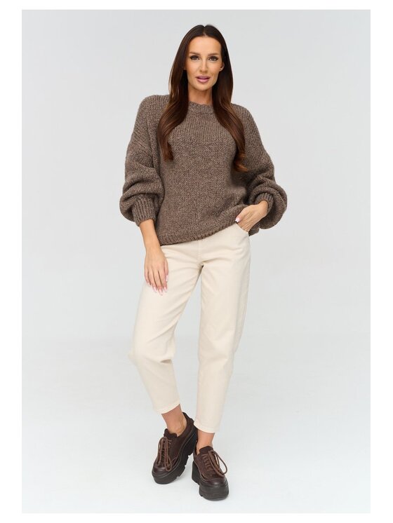 Makadamia Makadamia Sweter C83 Brązowy Loose Fit