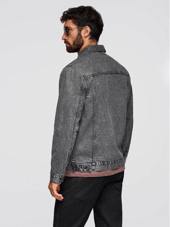 Ombre Ombre Kurtka jeansowa OM-JADJ-0219 Szary Regular Fit