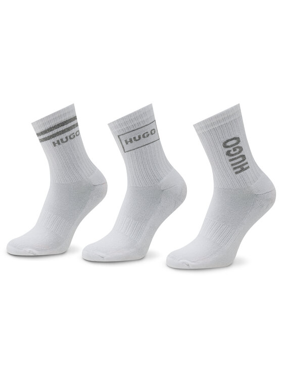 HUGO HUGO Dolge nogavice 3p Qs Rib Logo Cc W 50484149 Bela