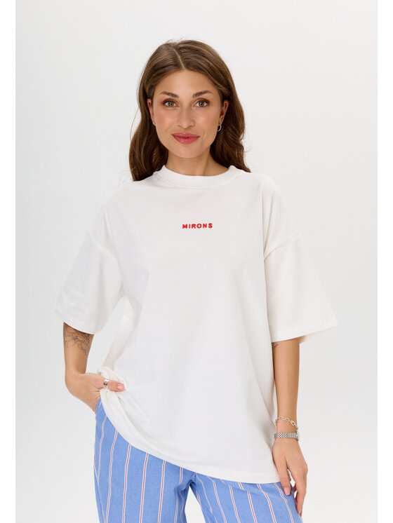 Mirons Mirons T-Shirt Print Biały Oversize