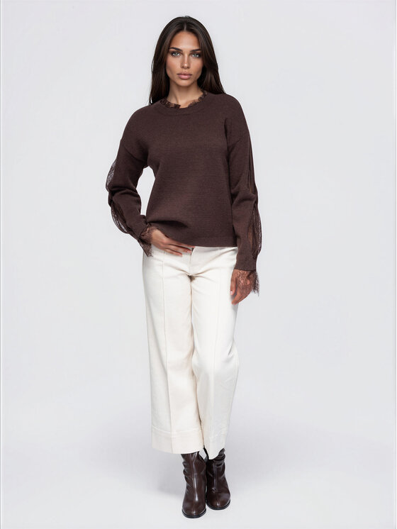 Ombre Ombre Sweter OW-SW-E0065 Brązowy Relaxed Fit