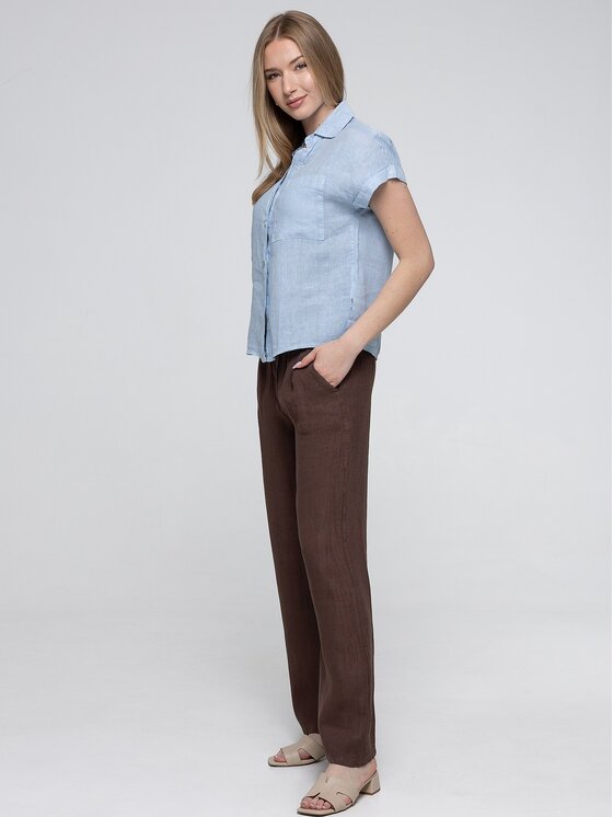 Perso Perso Kalhoty z materiálu PTE266362F Hnědá Wide Leg