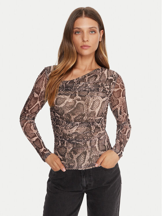 Guess Guess Bluse W5BP32 KCZC2 Beige Slim Fit