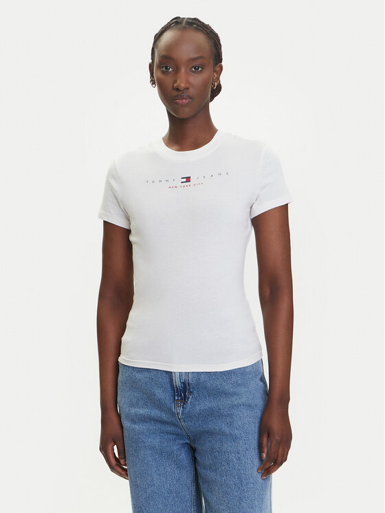 Tommy Jeans Tommy Jeans Tricou Linear DW0DW21422 Écru Slim Fit