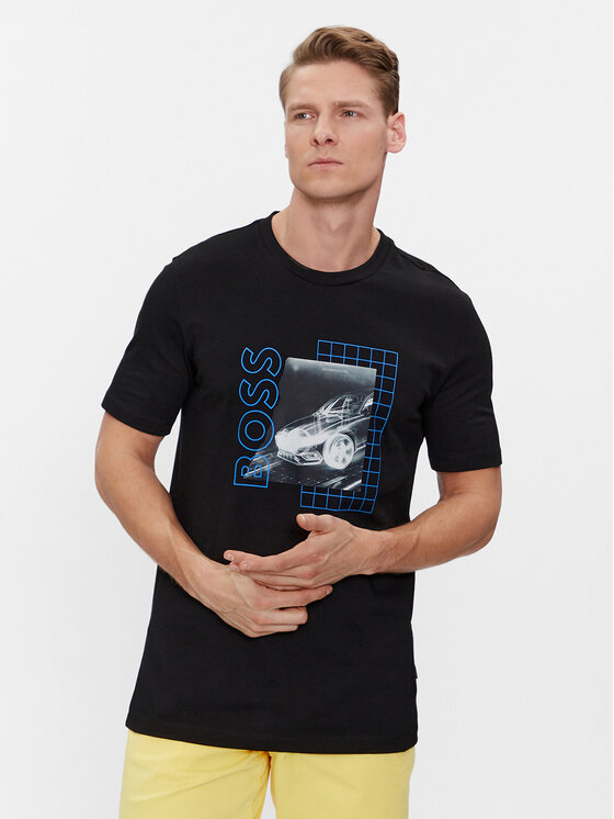 Boss Tricou Tiburt 412 50495689 Negru Regular Fit