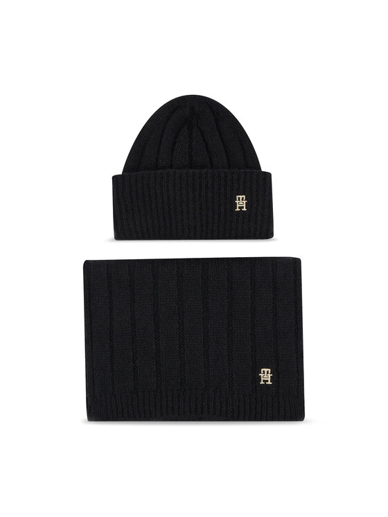 Tommy Hilfiger Tommy Hilfiger Set šal + kapa Th Timeless Beanie + Scarf AW0AW15367BDS Črna