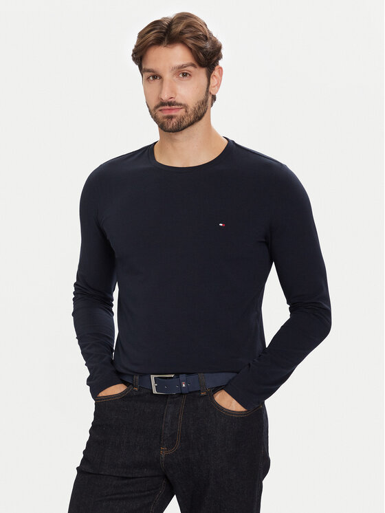 Tommy Hilfiger Tommy Hilfiger Pikkade varrukatega T-särk Stretch Tee MW0MW10804 Tumesinine Slim Fit