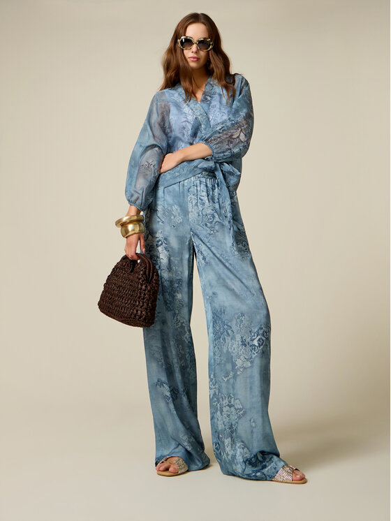 Oltre Oltre Pantaloni di tessuto P033J002692N0R4 Turchese Baggy Fit