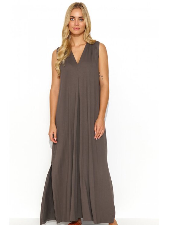 Makadamia Makadamia Sukienka codzienna M830 Brązowy Loose Fit