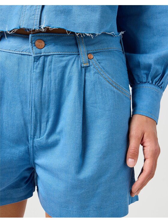 Wrangler Wrangler Szorty PLEATED SHORT COTTON Niebieski Loose Fit