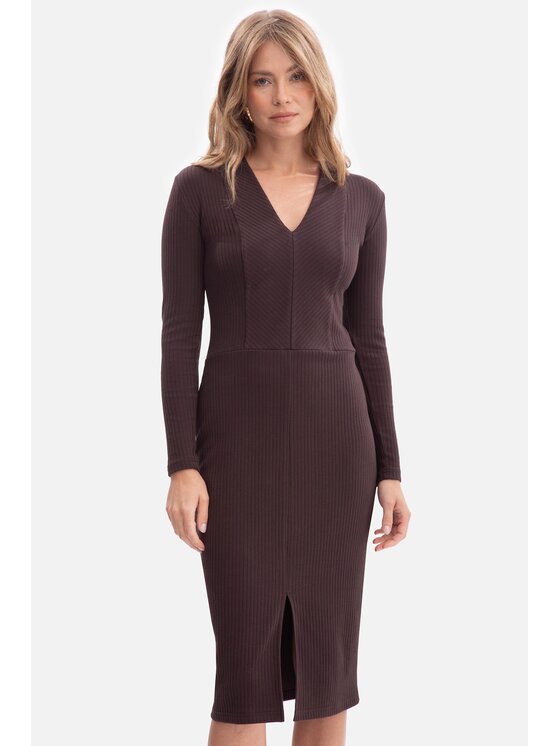 BeWear BeWear Sukienka dzianinowa b307 Brązowy Baggy Fit