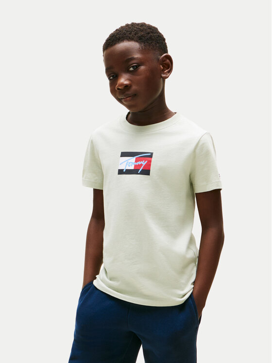 Tommy Hilfiger T-Shirt Script Flag KB0KB09725 Zielony Regular Fit