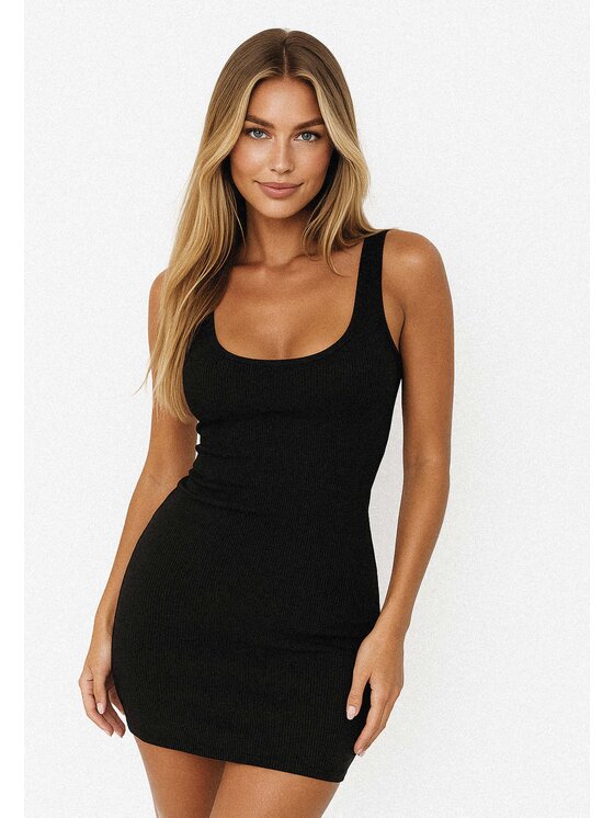 Nudyess Nudyess Sukienka letnia Melanie Mini z prążka Czarny Fitted Fit