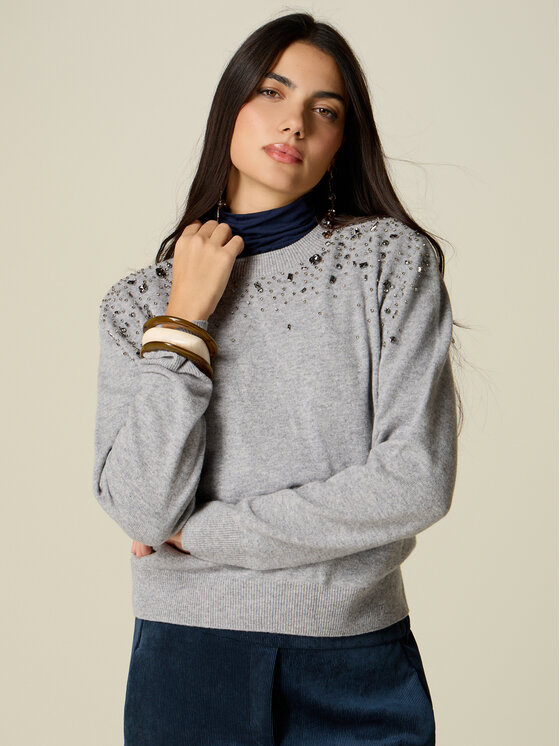 Oltre Oltre Sweter M281J005534N013 Szary Regular Fit