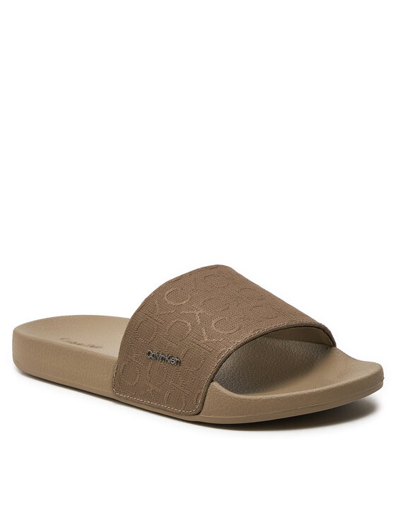 Calvin Klein Natikače Pool Slide Wcalvin Met Mono Jacq HW0HW01971 Smeđa ...