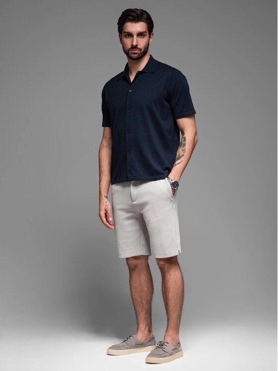 Ombre Ombre Šortky z materiálu OM-SRCS-0166 Šedá Slim Fit