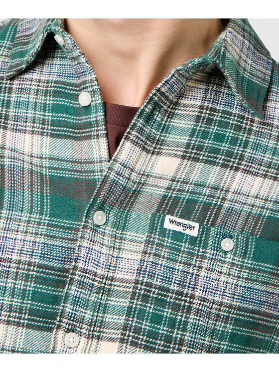 Wrangler Wrangler Koszula Brushed 1 Pkt Shirt Zielony Regular Fit