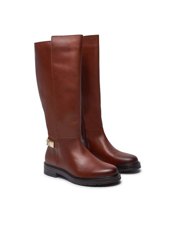 Tommy Hilfiger Stivali al ginocchio Th Logo Leather Long Boot FW0FW08335 Marrone Modivo