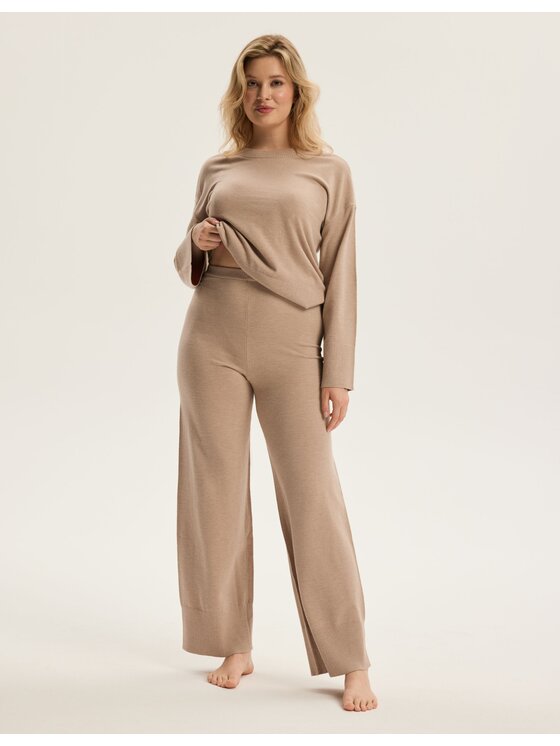 Esotiq Esotiq Komplet bluzka i spodnie 44072 Beżowy Regular Fit
