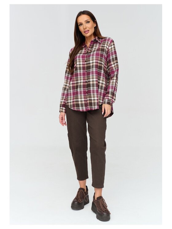 Makadamia Makadamia Koszula C75 Bordowy Loose Fit
