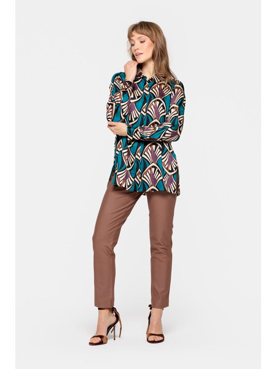 EMOI EMOI Koszula w beżowy wzór Turkusowy Feminine Fit