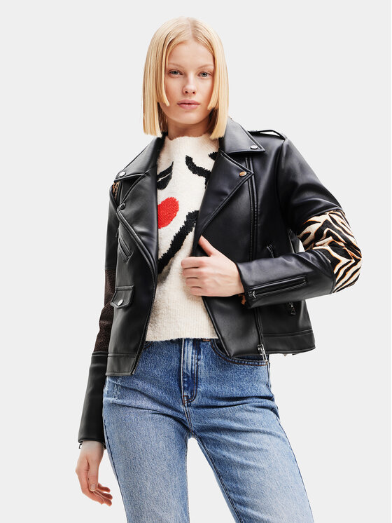 Desigual Desigual Jakna iz umetnega usnja 23WWEW70 Črna Regular Fit