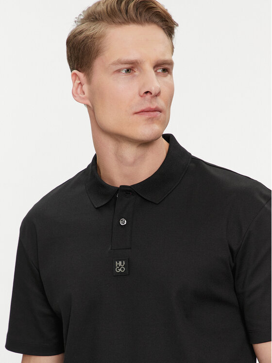 HUGO Hugo Тениска с яка и копчета Deabono 50515269 Черен Regular Fit