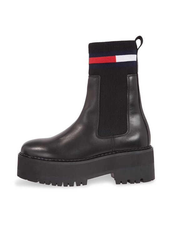 Tommy Jeans Tommy Jeans Kotníková obuv s elastickým prvkem Tjw Flatform Chelsea Sock EN0EN02301 Černá