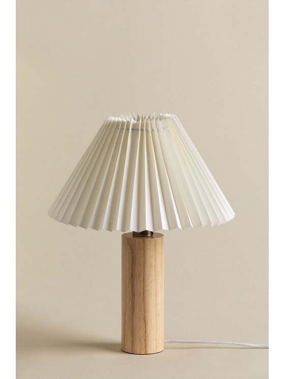 MIAhome MIAhome Lampa stołowa z drewna kauczukowego Plisse Biały