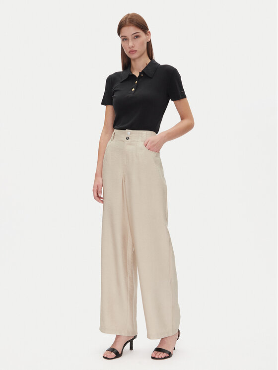 DKNY DKNY Hlače iz tkanine P41KTR48 Bež Loose Fit