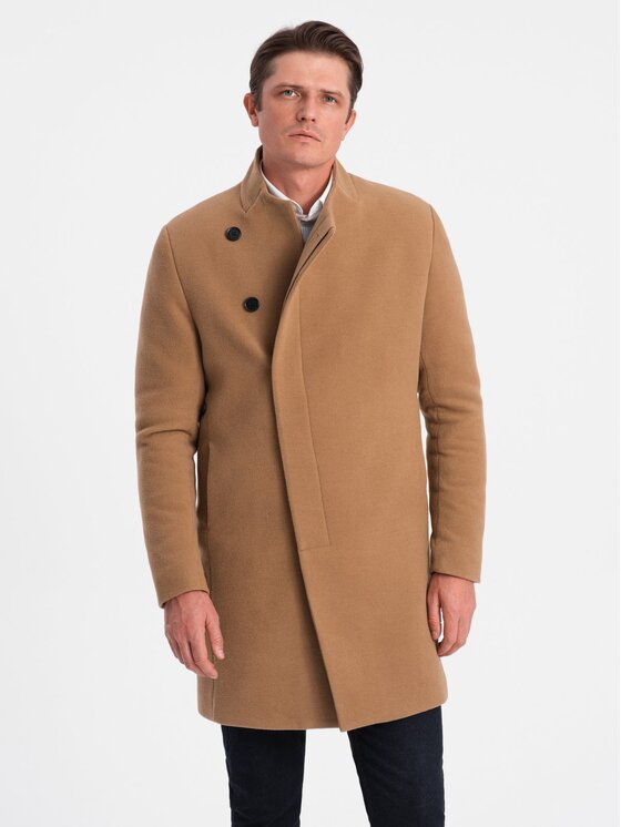 Ombre Ombre Płaszcz przejściowy OM-COWC-0102 Brązowy Regular Fit