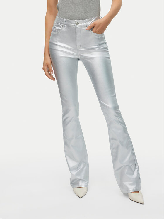 Vero Moda Bavlnené nohavice Flash 10329072 Strieborná Flared Fit