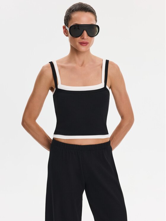 Nudyess Nudyess Top Lisa z prążka Czarny Slim Fit