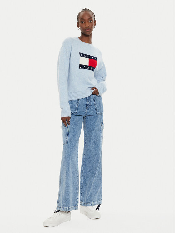 Tommy Jeans Tommy Jeans Pulover Flag DW0DW18681 Albastru celest Relaxed Fit